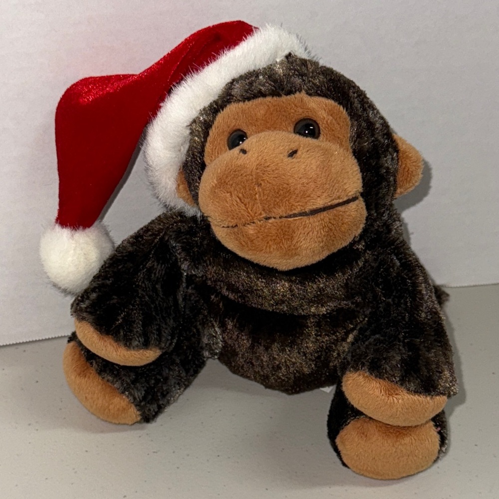 Dan Dee Christmas Monkey soft collectible Monkey w/ Santa Hat perfect condition